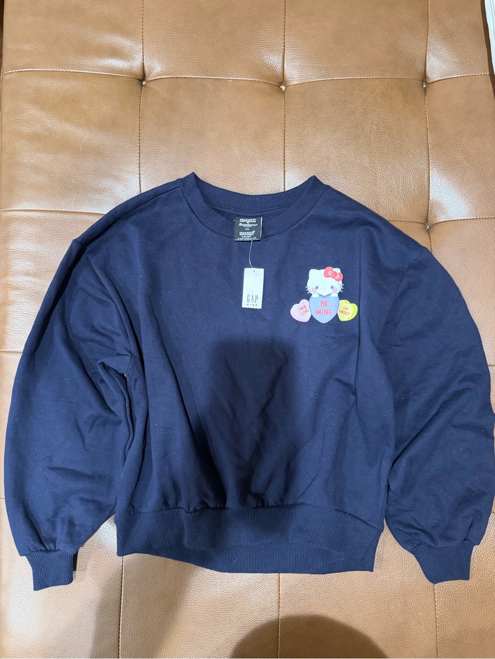 NWT GAP Kids Hello Kitty & Friends Navy Crewneck Pullover Sweatshirt Size 14/16.